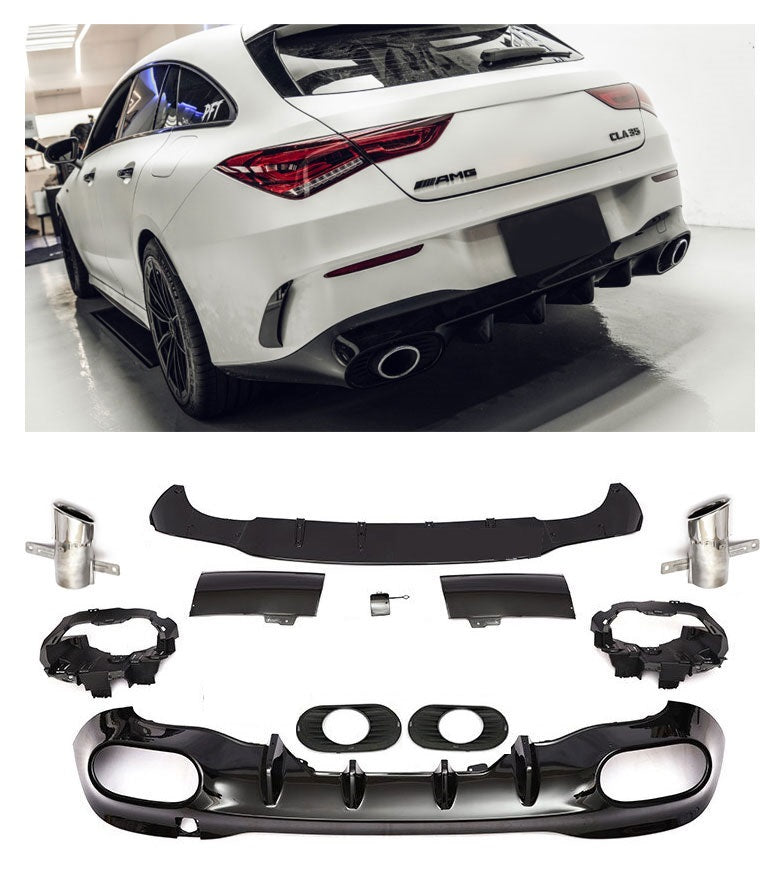 Diffuser + Uitlaatstukken 1x1 chrome geschikt voor Mercedes W118 C118 Cla-klasse | 2019-2023