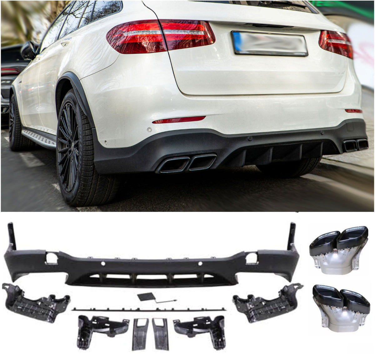 Diffuser + Uitlaatstukken (zwart) geschikt voor Mercedes X253 Glc-klasse | 2015-2019