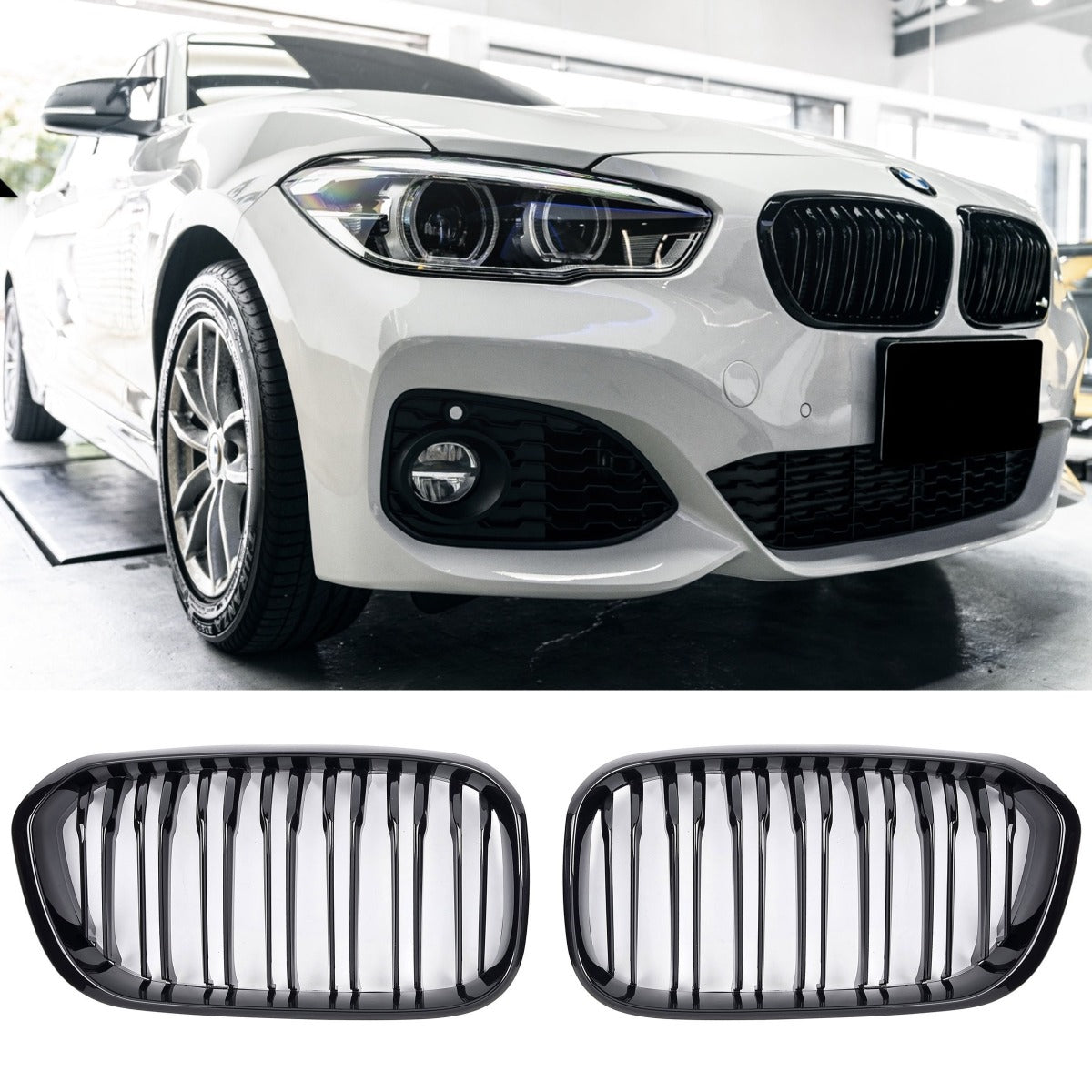 Sport Grille geschikt voor BMW 1-Serie F20 en F21 vanaf 2015 dubbele spijl glans zwart