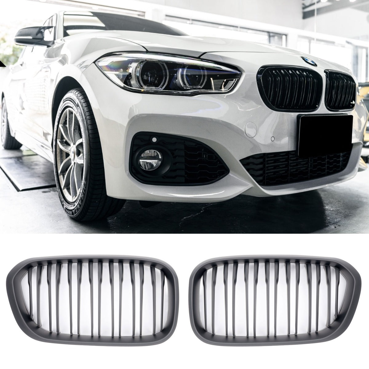 Sport Grille geschikt voor BMW 1-Serie F20 en F21 vanaf 2015 dubbele spijl mat zwart