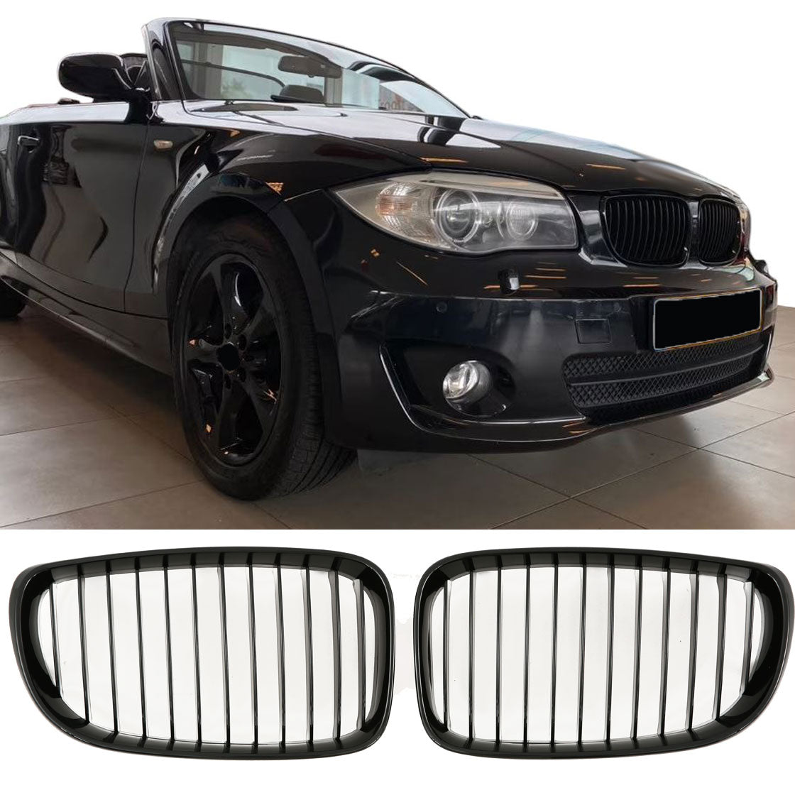 Sport Grille geschikt voor BMW 1-Serie E87 LCI E81 E82 E88 07-11 enkele spijl glans zwart