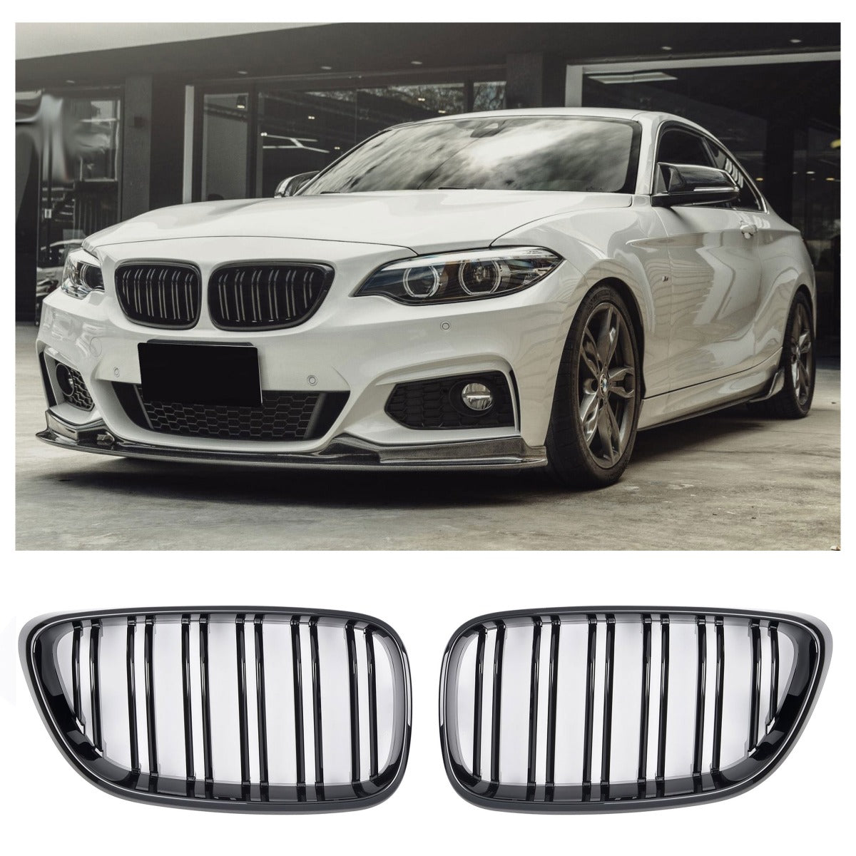 Sport Grille geschikt voor BMW 2-serie F22, F23 en F87 dubbele spijl glans zwart
