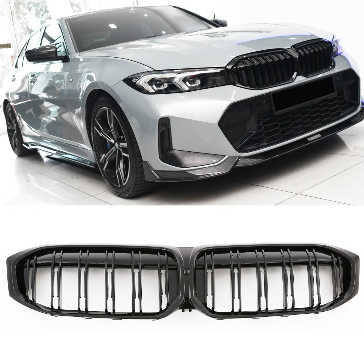 Sport Grille geschikt voor BMW 3-Serie G20 en G21 (Facelift) dubbele spijl glans zwart