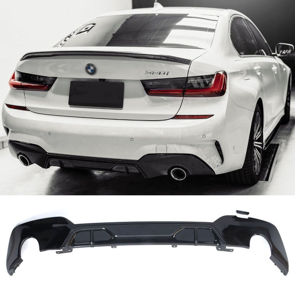 Sport diffuser geschikt voor BMW 3-Serie G20 met M-Pakket 2019-2022 (pre-facelift) hoogglans zwart