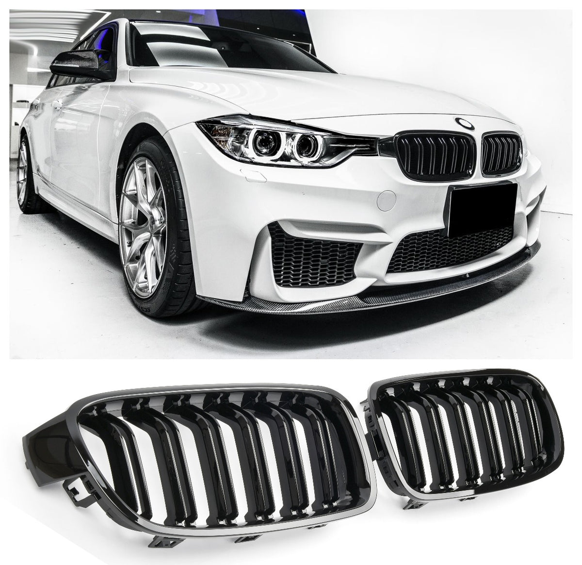Sport Grille geschikt voor BMW 3-Serie F30 en F31 dubbele spijl glans zwart
