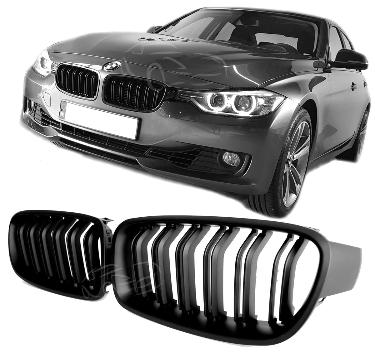 Sport Grille geschikt voor BMW 3-Serie F30 en F31 dubbele spijl mat zwart