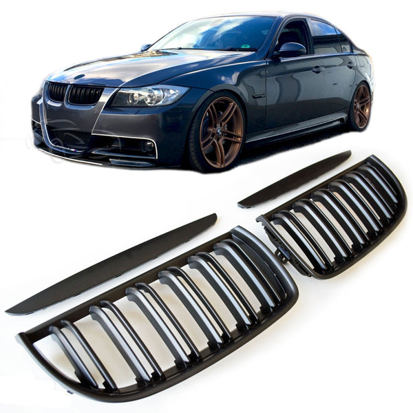 Sport Grille geschikt voor BMW 3-Serie E90 en E91 tot 08/2008 (pre-facelift) dubbele spijl mat zwart