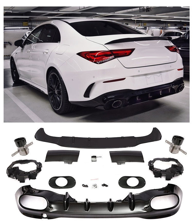 Diffuser + Uitlaatstukken zwart geschikt voor Mercedes W118 C118 Cla-klasse | 2019-2023