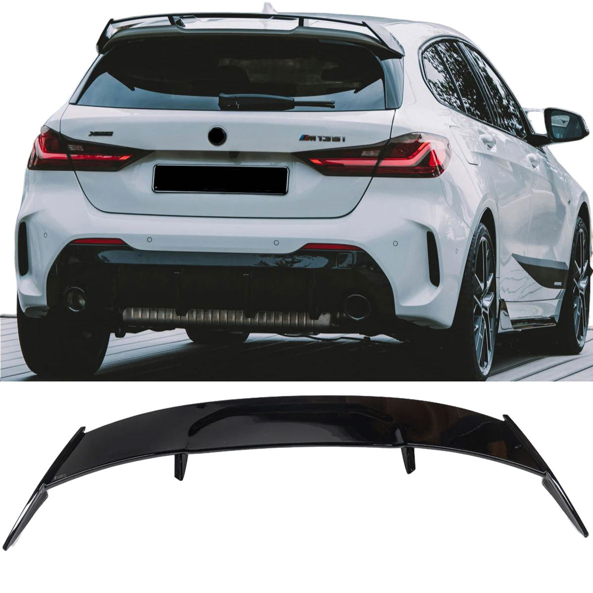 Achterklep spoiler geschikt voor BMW 1-Serie F40 met M-Sport pakket pro 2019-2024 hoogglans zwart