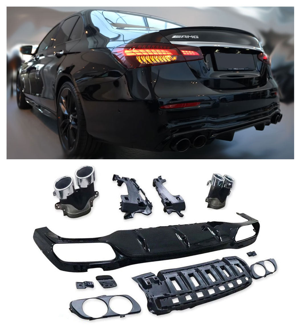 Diffuser + Uitlaatstukken (chrome) geschikt voor Mercedes E-kasse W213 Facelift | 2020-2023
