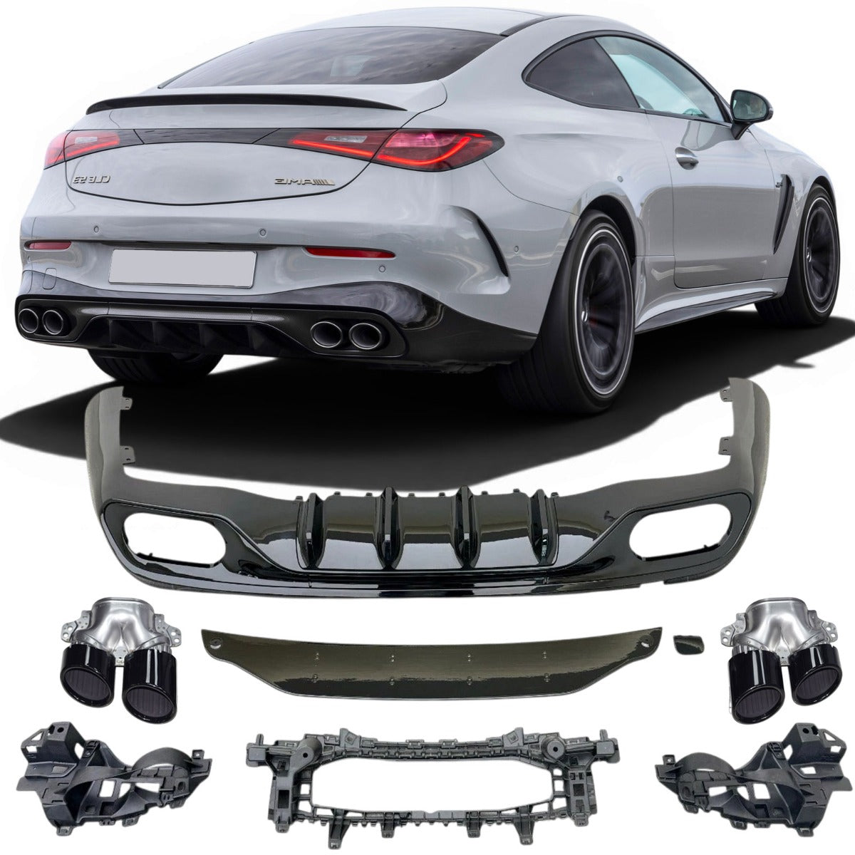 Diffuser + Uitlaatsierstukken 2x2 (ZWART) voor Mercedes CLE-Klasse met AMG Line