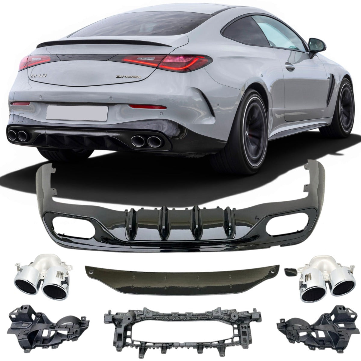 Diffuser + Uitlaatsierstukken 2x2 (CHROOM) voor Mercedes CLE-Klasse met AMG Line