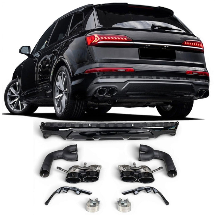 Diffuser + Uitlaatsierstukken 2x2 (ZWART) geschikt voor Audi Q7 4M (2020–2023)