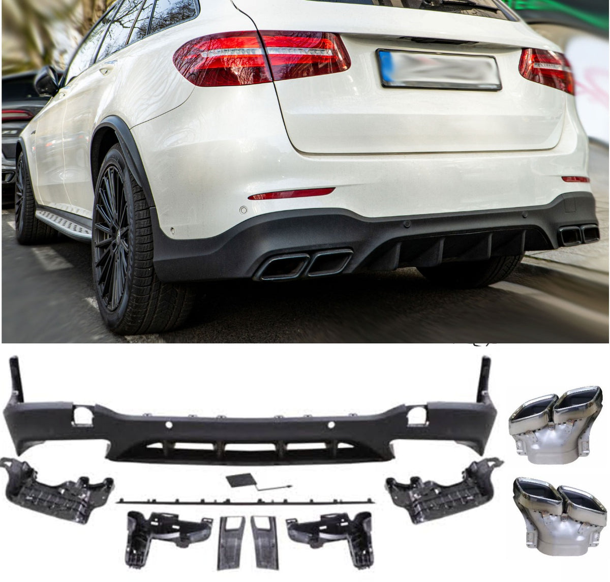 Diffuser + Uitlaatstukken (chrome) geschikt voor Mercedes X253 Glc-klasse | 2015-2019